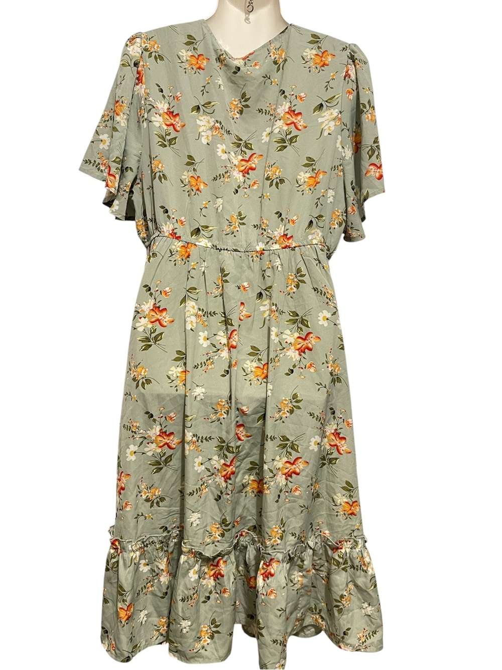BloomChic Sage Green Floral Midi Dress - Picture 4 of 8